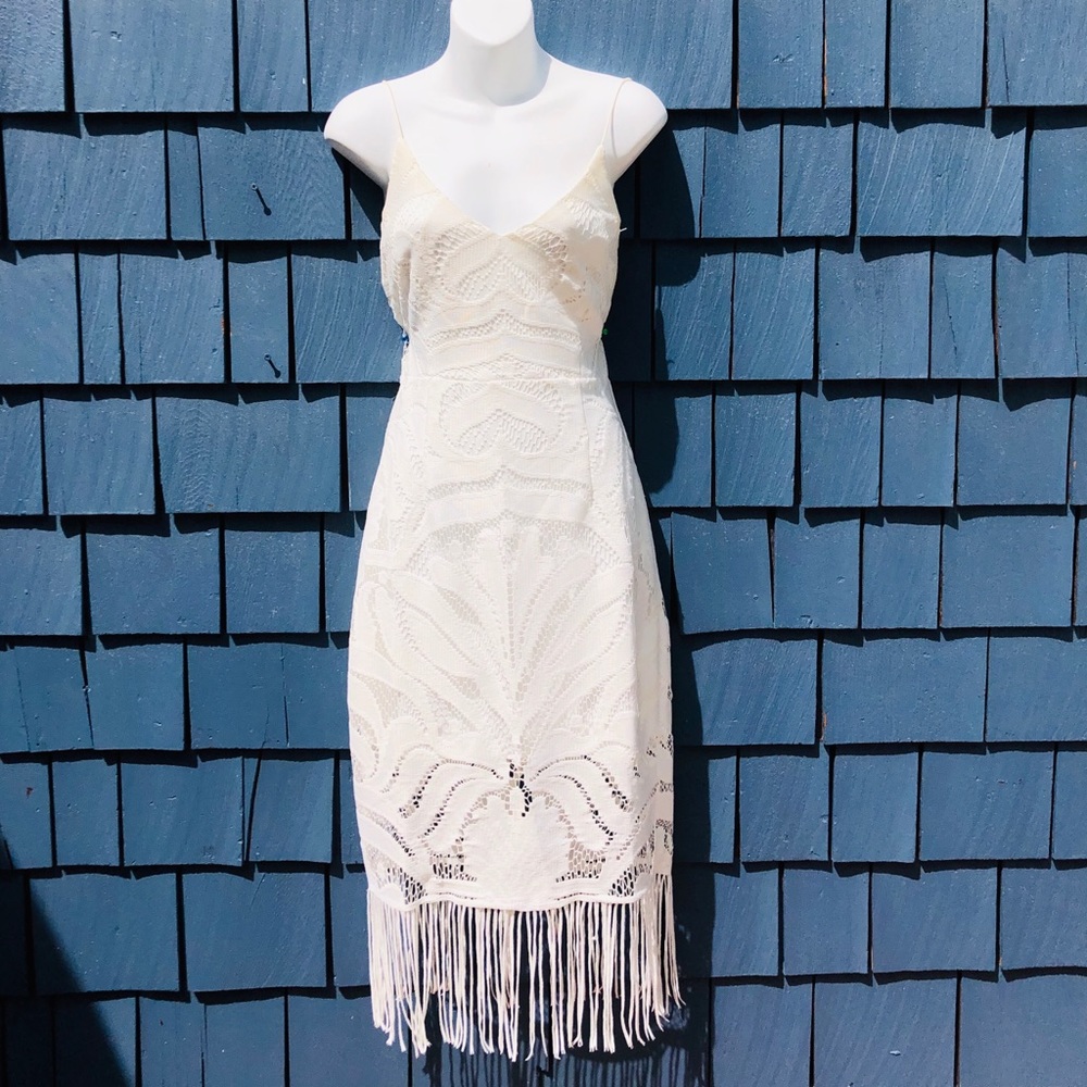 White open-back lace dress